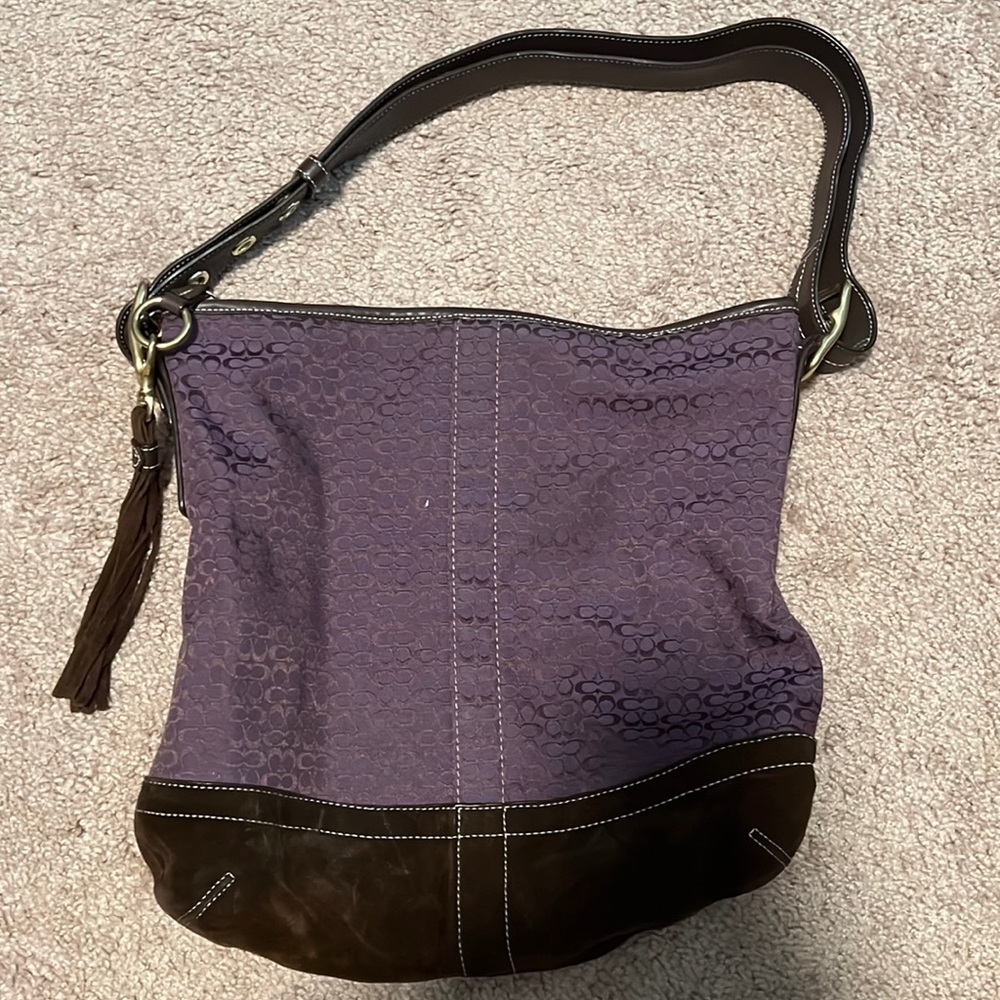 Purple and brown hobo coach bag